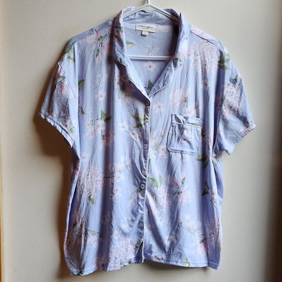 Laura Ashley Purple Floral Button Down Pajama Shirt Size Large - Picture 6 of 14